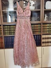 Abito elegante lungo rosa cipria, nuovo mai usato