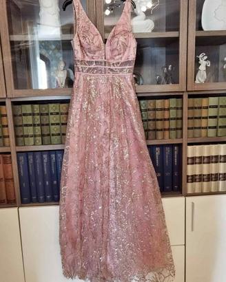 Abito elegante lungo rosa cipria, nuovo mai usato