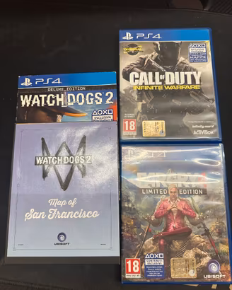 Lotto 3 giochi PS4 Call of Duty Far Cry 4 Watch Do