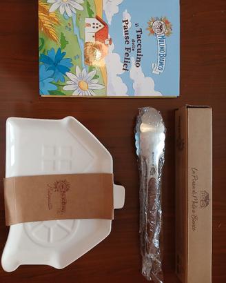 Set Mulino Bianco, piatto, pinza, taccuino,nuovi.