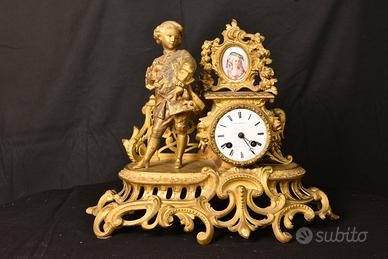 Orologio Tavolo Bronzo Dorato e Porcellana Rococò