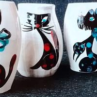 4 vasetti dipinti con animali anni 60