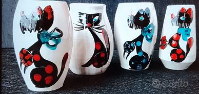 4 vasetti dipinti con animali anni 60