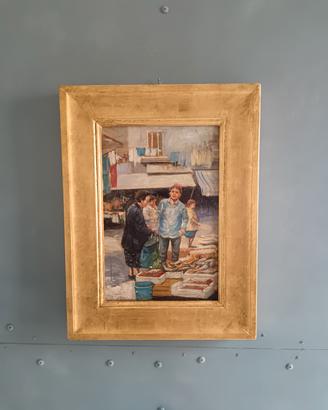 Dipinto Olio su Pannello Scena  XX Secolo