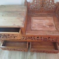 cassapanca in legno intarsiato 