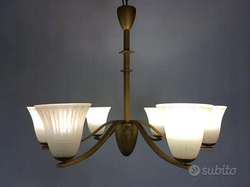 Lampadario metallo oro/vetri anticati