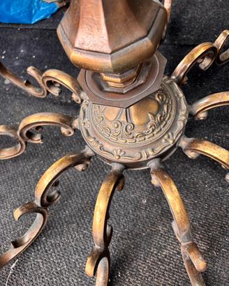 lampadario epoca 10 bracci in ottone