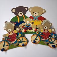 Set 3 appendiabiti in legno colorati con orsetti