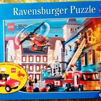 Puzzle Pompieri Ravensburger con costruzione Lego