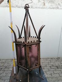 Lampada in ferro e vetro vintage