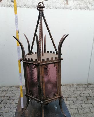 Lampada in ferro e vetro vintage