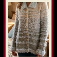 Cardigan fluffy melange grigio e panna