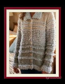 Cardigan fluffy melange grigio e panna