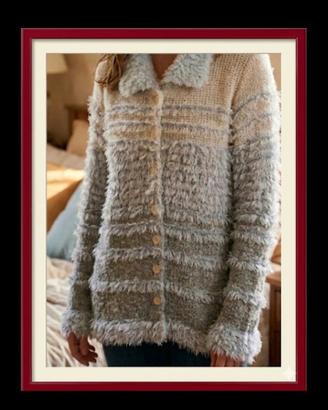 Cardigan fluffy melange grigio e panna