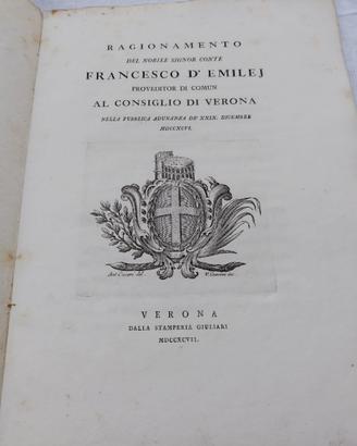 Libro Antico 1797 discorso Conte D'Emilej Giuliari