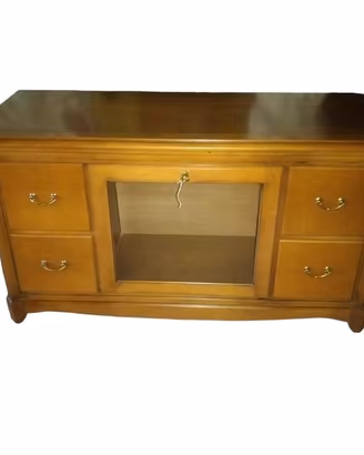 Mobiletto Basso In Legno Con Vetrina