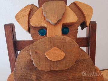 Scultura Legno Pieno Cane Artigianale Made Italy