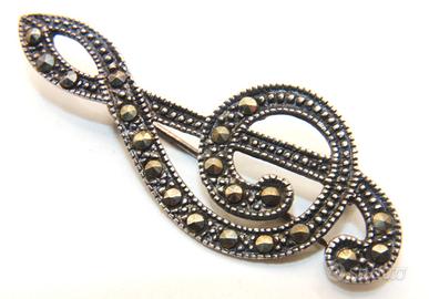 Splendida spilla chiave di violino argento marcasi