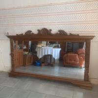 SPECCHIO CON CORNICE IN LEGNO INTARSIATO ANNI 70