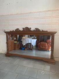 SPECCHIO CON CORNICE IN LEGNO INTARSIATO ANNI 70