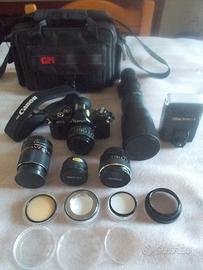 CANON AV1 REFLEX + TELEOBIETTIVO + FLASH + ALTRO