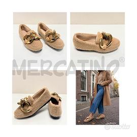 MOCASSINI D TEDDY SABBIA CON CATENA ORO