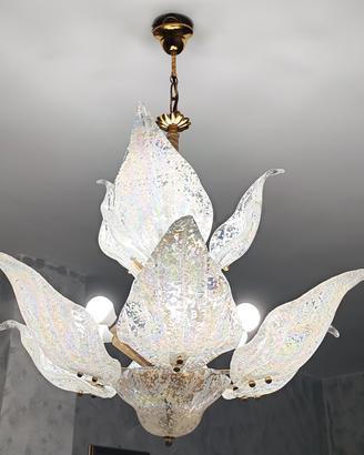 Lampadario Vintage 9 Luci Ottone e Vetro Anni '70