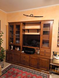 Parete living attrezzata mogano