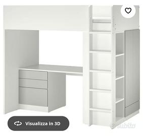 SMÅSTAD letto a soppalco con armadio e scrivania