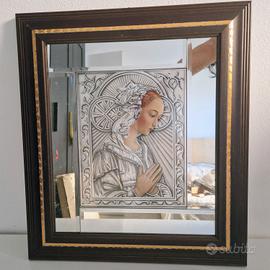 Quadro specchio Madonna argento 925 cornice legno