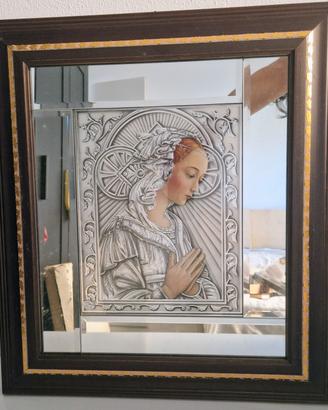 Quadro specchio Madonna argento 925 cornice legno