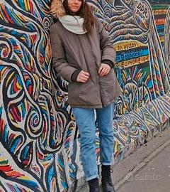 Piumino parka piuma d'oca verde oliva militare