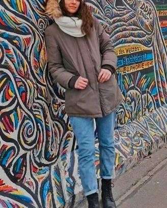 Piumino parka piuma d'oca verde oliva militare