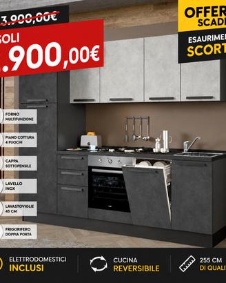Cucina 255 cm con elettrodomestici e lavastoviglie