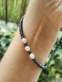 Collana ematite e perle