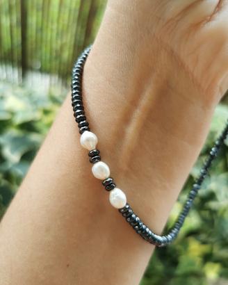 Collana ematite e perle