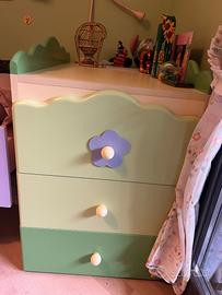 Cassettiera e mensole mibb api verse e giallo