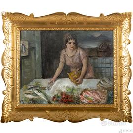 GAETANO BOCCHETTI - La pescivendola - olio su tela