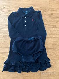Abito polo Ralph Lauren blu con culotte - 18 mesi