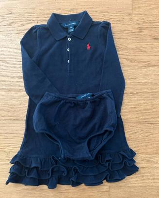 Abito polo Ralph Lauren blu con culotte - 18 mesi