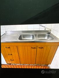 Lavello cucina doppia vasca in acciaio con mobile