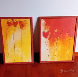 Coppia di quadri dipinti a mano su compensato 