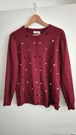 Cardigan bordeaux con ricami in rilievo