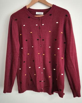 Cardigan bordeaux con ricami in rilievo