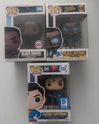 Lotto 3 funko pop dc superman manta lightning