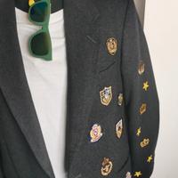 Blazer Giacca Elegant Grigio patch rilievo oro Tg