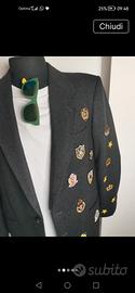 Blazer Giacca Elegant Grigio patch rilievo oro Tg