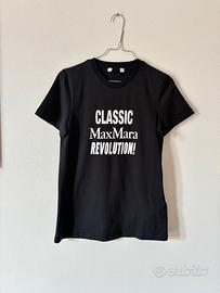 Max Mara t-shirt maglia nera stampa cotone XS new