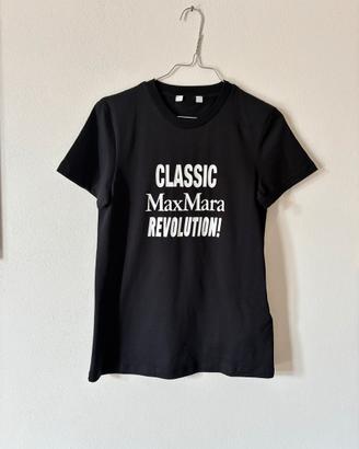 Max Mara t-shirt maglia nera stampa cotone XS new