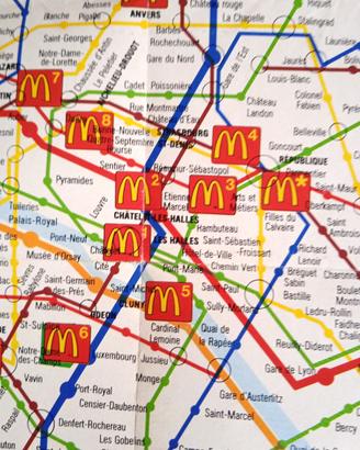 Mappa Metro Parigi McDonald's 1988